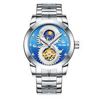 Montres-bracelets pour hommes en acier inoxydable imperméable de luxe, quartz, phase lunaire, or, montres 3D dragon pour hommes