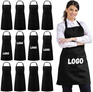 Waterproof Cotton Bib Polyester Chef Blank <b>Black</b> Restaurant Kitchen Cooking <b>Apron</b> With Logo for Man and Woman - Product Image 1