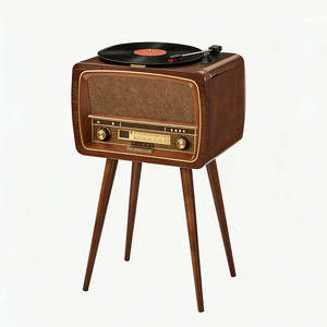 Sistema de Tocadiscos de Estilo Vintage Directo de Fábrica, Reproductor de Audio Inalámbrico Todo en Uno con Patas de Madera para Dormitorio o Estudio - Product Image 1