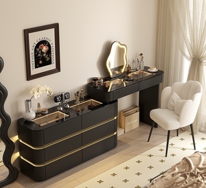 2025 tủ gỗ rắn mới, phòng ngủ đơn giản hiện đại, làn gió kem nhỏ, bàn trang điểm đầu giường, Tủ Ngăn Kéo trong một - Product Image 2