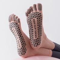 Chaussettes de yoga à cinq doigts pour femmes, antidérapantes, pour Pilates, amincissantes, en coton, avec logo sur le revers