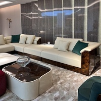 Canapé d'angle en cuir véritable de grande taille pour villa italienne de luxe haut de gamme, ensemble design Xiaohongshu