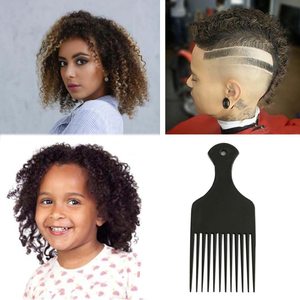 Peigne afro à dents larges noir de haute qualité pour cheveux bouclés longs, brosse à cheveux afro en plastique avec fonction de massage du cuir chevelu et de lissage - Product Image 5