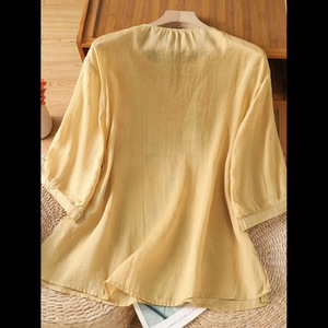 Women's <b>Linen</b> Blouse Embroidered Floral Loose Fit Summer <b>Top</b> Breathable Vintage Style Casual Wear - Product Image 4