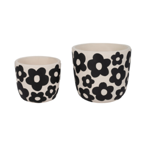 Pots à fleurs ronds avec motif floral pour plantes d'intérieur et d'extérieur, ensemble de deux pots en céramique - Product Image 1