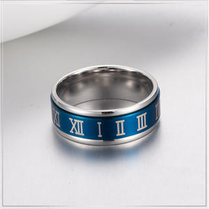 Roman Numeral Rotating Titanium Steel <b>Ring</b> For Men Blue Index Finger Jewelry Gift - Product Image 3