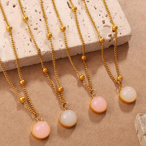 スイートジュエリー ステンレススチール 18K 本金メッキ 幾何学模様 ラウンド 天然石 ジェムストーン ペンダントネックレス レディース - Product Image 2