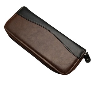 Hairdressing Scissors Storage <b>Bag</b> Brown Black Zippered <b>Tool</b> Case For Hairstylist PVC Semi Pu Leather With Eva Lining - Product Image 5