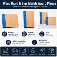 Placa de Madera Personalizada con Franja Azul, Certificado de Premio, Directo de Fábrica, Logotipo Grabado Personalizado, OEM, MOQ Bajo, Venta al Por Mayor Corporativa