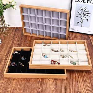 Jewelry Tray 12 Grids Solid Wood Storage <b>Box</b> For Earrings Rings Pendant Display Organizers - Product Image 2