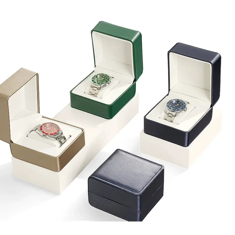 Logo personalizzato di lusso in pelle di cuoio bianco 1 Slot orologio e bracciale Set scatole regalo da donna
