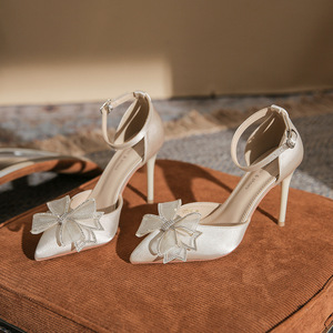 Zapatos de Tacón Alto para Mujer, Estilo Coreano 9777-7, Punta Abierta, Tacón de Aguja, Lazo de Satén, Correa en el Tobillo - Product Image 1