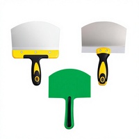 Couteau à mastic en acier inoxydable à lame courbée, manche TPR, revêtement poudré, pour le plâtrage, le mortier de gypse et les travaux de décoration