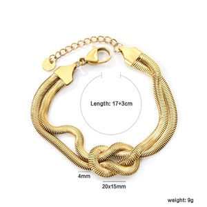 Collares de cadena gruesa trenzada de acero inoxidable con nudo de cadena de serpiente de doble capa chapados en oro de 18 quilates, impermeables, al por mayor - Product Image 4