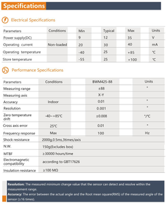 BWSENSING Doppelachsen-Neigung messer BWM425 Genauigkeit 0,01 Grad CAN-Ausgang Neigung winkels ensor - Product Image 5