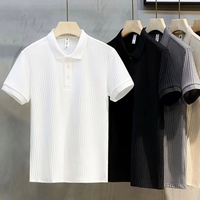 Chemises Polo Homme Manches Courtes de Haute Qualité Séchage Rapide Imprimés Rayés avec Décoration Boutonnée Tissu Polyester de Qualité pour Hommes
