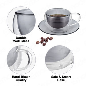Tazas <span class=keywords><strong>de</strong></span> té y café <span class=keywords><strong>de</strong></span> Color gris <span class=keywords><strong>de</strong></span> alta calidad, platillos, diseño italiano elegante, Material <span class=keywords><strong>de</strong></span> vidrio, logotipo grabado para uso en café expreso - Product Image 2