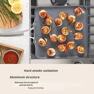 Poêle à <span class=keywords><strong>pizza</strong></span> en aluminium pliable jetable transfrontalière poignée en acier inoxydable antiadhésive pour cuisinière à Induction bacon friture crêpe - Product Image 4