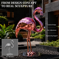Sculpture de flamant rose personnalisée en acier inoxydable, artisanat métallique grandeur nature, poli miroir, grande décoration extérieure durable pour hôtel et place publique