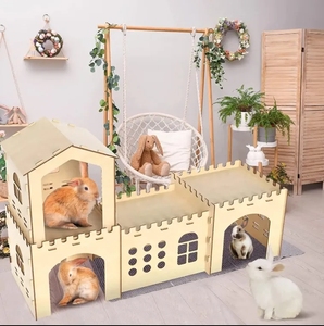 Maison de lapin en bois délicate à vendre en gros Double lapin maison pour animaux de compagnie <span class=keywords><strong>Cage</strong></span> salon espace lapin jouer cabane cachée - Product Image 4