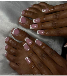 Wearable Toenails Fingernails Nails Tips 60pcs French Square White Black Tip Foot <b>Hand</b> Toe Nail Set - Product Image 1