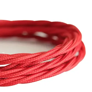红色纺织扭绞照明电缆50m 100m织物编织扭绞线