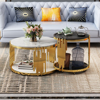 Ensemble de table basse extensible moderne en marbre doré, design convertible en acier inoxydable pour le mobilier de salon