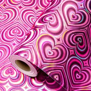 <b>Pink</b> Holographic Heart Wrapping Paper Mini Roll Double Side Metallized 46.8 Sq Ft Valentine's Day Gift <b>Wrap</b> - Product Image 1