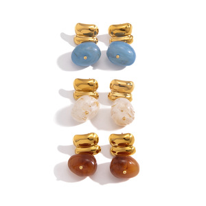 Stud <b>Earrings</b> Resin Oval Geometric Stainless Steel Ear <b>Post</b> Fashion Jewelry - Product Image 5