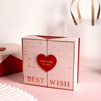 Boîte cadeau rectangulaire haut de gamme à double porte, gaufrée or, motif cœur rose girly, grande boîte vide pour la Saint-Valentin