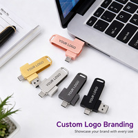 Memoria USB 2 en 1 Personalizada con Carcasa Metálica Giratoria, Llavero, USB Tipo A y Tipo C, Portátil, para Copia de Seguridad de Datos, con Logotipo Personalizado para Oficina