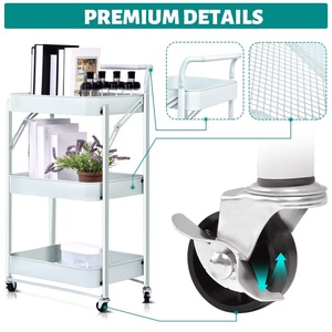 3 Tiers Rolling <span class=keywords><strong>Cart</strong></span> Storage Trolley on Wheels Utility <span class=keywords><strong>Cart</strong></span> for Smart Storage - Product Image 2