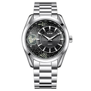 LIGEメンズ防水クォーツ時計ビジネスナイトライトカレンダー腕時計ステンレススチールウォッチカスタマイズロゴ付き - Product Image 2