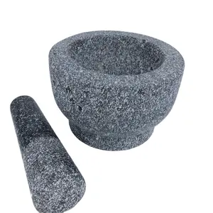 Grosir batu marmer alam mewah antik granit mortir dan alu untuk menggiling bawang putih