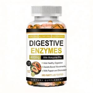 Capsules d'enzymes digestives 400 mg avec papaïne et bromélaïne, 120 gélules végétales, enzymes digestives en gélules molles pour la santé intestinale - Product Image 1