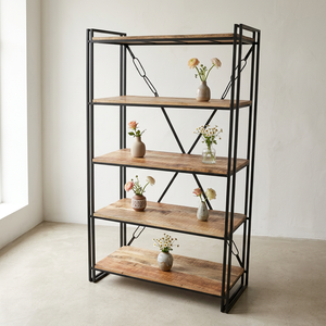 Étagère à livres moderne en fer et en bois, vitrine de présentation, étagère de rangement, meuble léger, artisanat indien fait main - Product Image 6