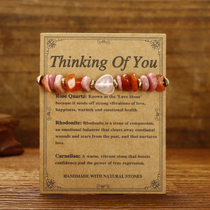 Pulsera Tejida a Mano con Piedras de Cristal <span class=keywords><strong>Natural</strong></span> y Tarjetas de Intención, Joyería de Energía Curativa para Mujer - Product Image 1