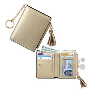 Custom Logo PU Leather Luxury Short Candy Wallet Fold Tassel Wallet Rfid Bloking For Women