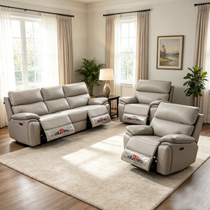 Sofá Seccional Extensible <span class=keywords><strong>de</strong></span> Cuero Genuino Moderno con Reclinación Eléctrica, Estructura <span class=keywords><strong>de</strong></span> Madera, Muebles para Sala <span class=keywords><strong>de</strong></span> Estar, Reposacabezas Eléctrico - Product Image 2