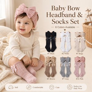 Calzini per neonati autunnali, <span class=keywords><strong>calze</strong></span> a maglia per bambini, <span class=keywords><strong>calze</strong></span> al ginocchio in maglia a trecce traspiranti <span class=keywords><strong>con</strong></span> set di fasce casual <span class=keywords><strong>con</strong></span> fiocchi, calzini per bambini - Product Image 1
