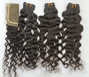 Top Selling Set of 3 Bundles 1 Closure Raw Indian Temple Hair Natural Curly for making Wigs