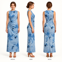 Robe longue d'été respirante pour femme, style floral délavé, sans manches, col rond, en maille, vente en gros ODM