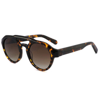 Lunettes de soleil de luxe rétro UV400, haute couture, personnalisables avec logo, vente en gros, rondes, polarisées, pour hommes, en acétate, double pont