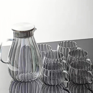 Bouilloire à eau froide en verre borosilicate haute résistance, style européen moderne, rayée, écologique, avec couvercle, grande taille - Product Image 1