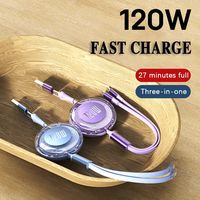 Câble de charge rapide 120W rétractable 1,2 m USB A/C avec support de téléphone intégré et port Type C, gaine TPE pour cuivre pur