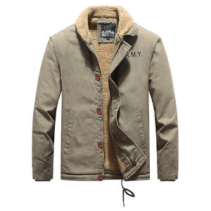 Chaqueta acolchada de algodón con logotipo personalizado, chaqueta de trabajo para hombre de mediana edad, gruesa, con forro de terciopelo, estilo retro, de lana de cordero. - Product Image 5