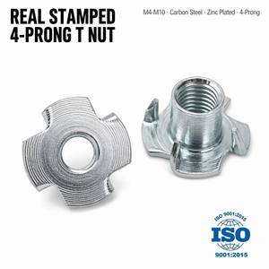 Tuerca en T M6 de Acero al Carbono Zincado, Inserto Roscado de 4 Alas para Muebles de Madera, Anclaje Ciego - Product Image 1