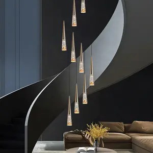 SANXIANG Metal özelleştirilmiş uzun asılı kolye ışık lamba kapalı lüks dekoratif yüksek tavan kristal avize
