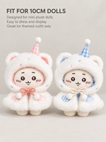 Cape de poupée personnalisée de 10 cm, tenue en peluche avec oreilles de chat mignonnes, vêtements de poupée miniatures rose et bleu, OEM ODM