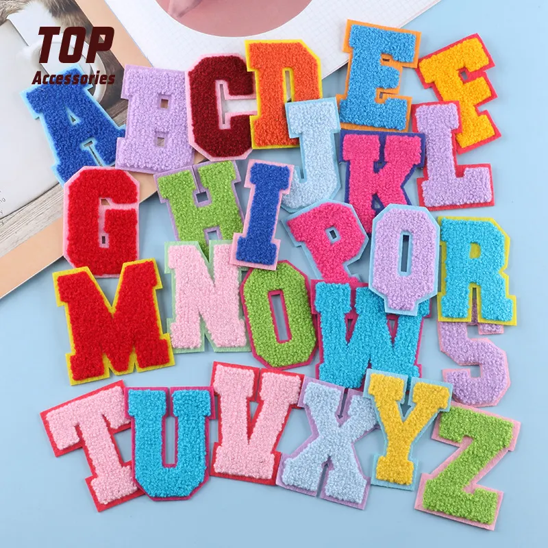 Hot Melt Adhesive Chenille Hoodie Embroidery Patches Fabric Cotton PVC Handmade High Quality Multi Color Chenille Letters 10 Pcs